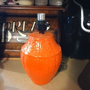 Vintage Orange Textured Ceramic Table Lamp W/ Brown Shade